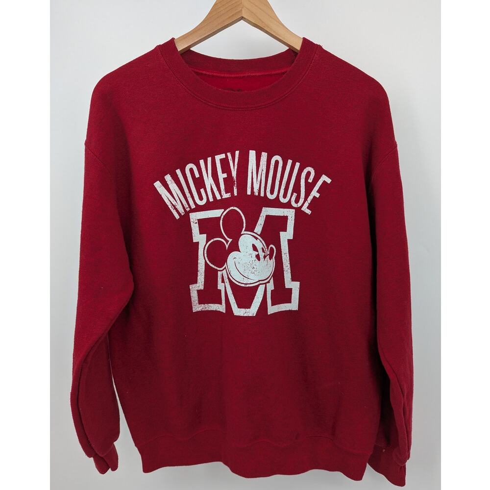 Disney Mickey Mouse University Red Crewneck Sweatshirt, Size Medium, Y2K Style